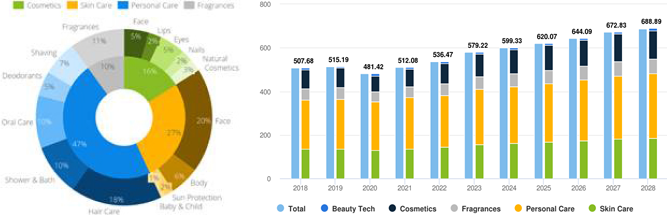 Graph of Structure and Market Size of the Global Beauty Market by Product Category in 2021