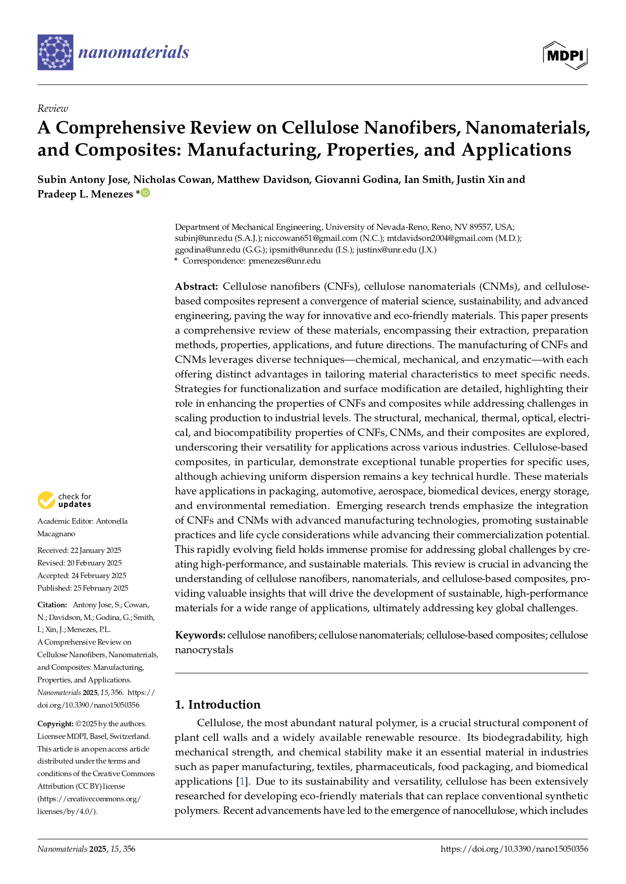 A Review on Cellulose Nanomaterials and Composites